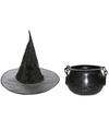 Heksen accessoires set hoed met ketel 24 cm voor meisjes