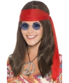 Hippie Flower Power dames verkleed set pruik met accessoires