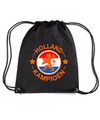 Holland kampioen leeuw voetbal rugzakje-sporttas met rijgkoord zwart
