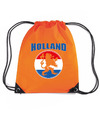 Holland oranje leeuw voetbal rugzakje-sporttas met rijgkoord oranje