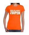 Horen Zien Zwijgen Zuipen tekst t-shirt oranje dames