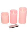Kaarsen set 3 roze LED stompkaarsen met afstandsbediening