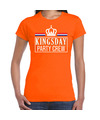 Kingsday party crew t-shirt oranje met witte letters voor dames Koningsdag shirts