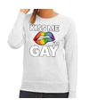 Kiss me I am gay sweater grijs dames