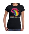 Lick my...mond-tong regenboog gay pride t-shirt zwart voor dames