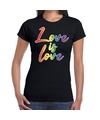 Love is love gay pride t-shirt zwart voor dames