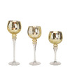 Luxe glazen design kaarsenhouders-windlichten set 3x stuks goud transparant 30-35-40 cm