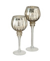 Luxe glazen design kaarsenhouders-windlichten set van 2x stuks metallic champagne 25-30 cm