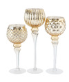 Luxe glazen design kaarsenhouders-windlichten set van 3x stuks goud transparant 30-40 cm