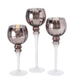 Luxe glazen design kaarsenhouders-windlichten set van 3x stuks metallic shiny taupe 30-40 cm