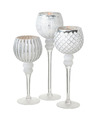 Luxe glazen design kaarsenhouders-windlichten set van 3x stuks zilver-wit transparant 30-40 cm