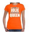 Naam cadeau t-shirt my name is Jolie but you can call me Queen oranje voor dames
