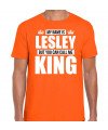 Naam cadeau t-shirt my name is Lesley but you can call me King oranje voor heren