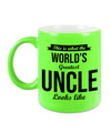 Oom cadeau mok-beker neon groen This is what the Worlds Greatest Uncle looks like