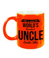 Oom cadeau mok-beker neon oranje This is what the Worlds Greatest Uncle looks like