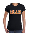 Oranje-Holland Supporter t-shirt zwart voor dames