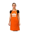 Oranje Queen keukenschort- bbq schort met kroon dames