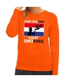 Oranje Stop thinking start smoking sweater dames
