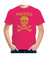 Piraten shirt verkleed shirt goud glitter roze voor kinderen
