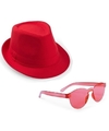 Rood trilby party hoedje met rode zonnebril