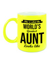 Tante cadeau mok-beker neon geel This is what the Worlds Greatest Aunt looks like