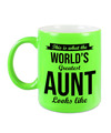 Tante cadeau mok-beker neon groen This is what the Worlds Greatest Aunt looks like