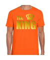The king t-shirt oranje met gouden letters en kroon voor heren