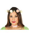 Verkleed haarband met bloemen en lampjes roze meisjes-dames Hippie-Flower Power bloemenkrans