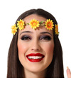 Verkleed haarband met bloemen geel meisjes-dames Hippie-Flower Power