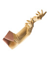 Verkleed handschoenen voor dames goud lang model polyester 40 cm