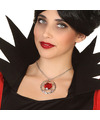 Verkleed sieraden ketting met edelsteen zilver-rood dames kunststof Heks-vampier