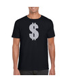 Zilveren dollar-Gangster verkleed t-shirt-kleding zwart heren