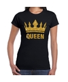 Zwart Koningsdag Queen shirt met gouden glitters en kroon dames