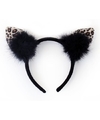 Zwarte diadeem met luipaard-katten oortjes voor dames