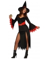 Zwarte lange heksen jurk met rode details