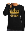 Zwarte Queen gouden glitter kroon sweater dames